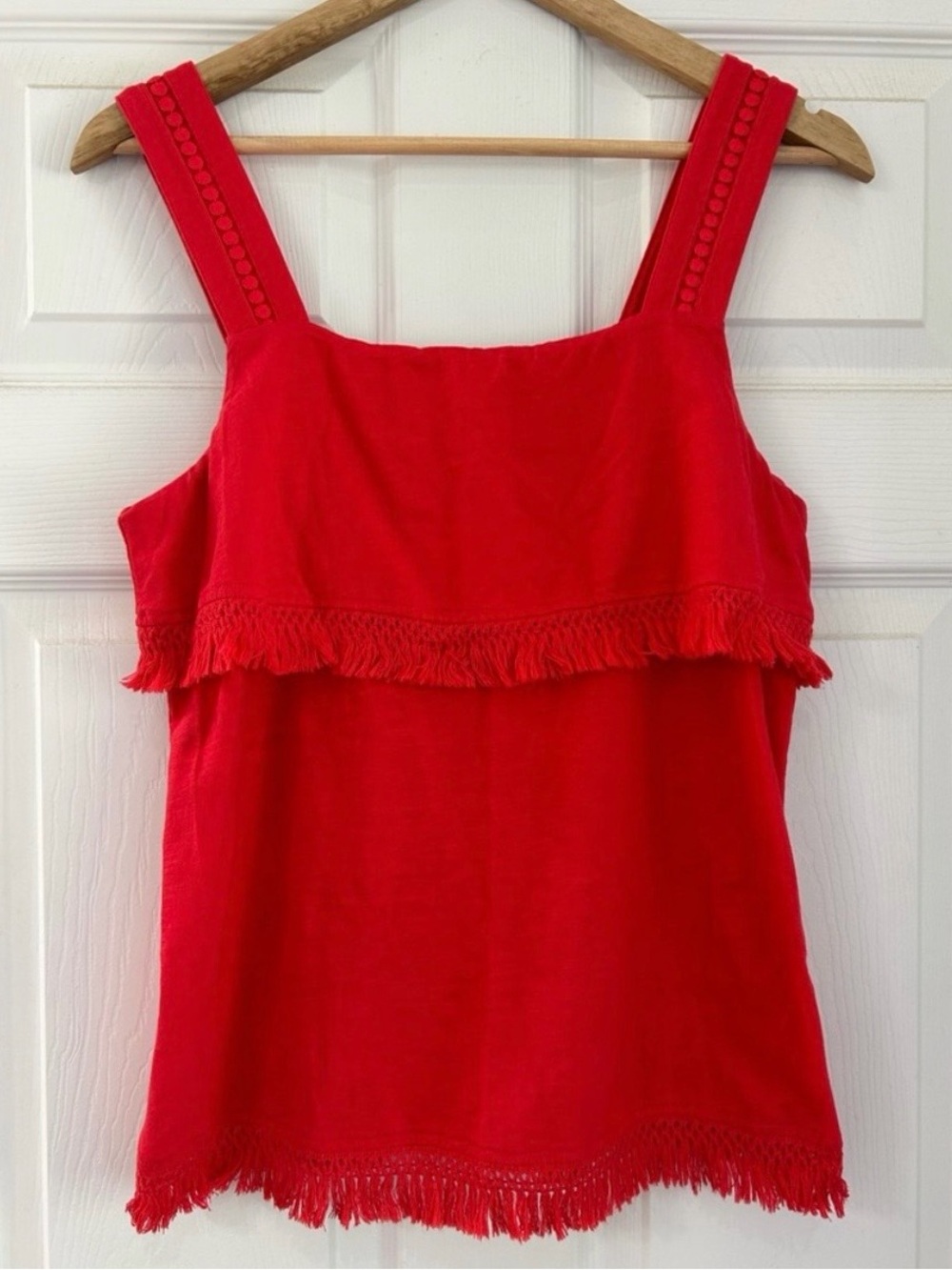 J Crew Knit Fringe Tank Top Flame Red